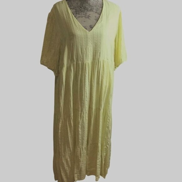 J. Jill 2X Yellow Pineapple Jacquard Tiered Maxi Dress Cottagecore Boho Lounge - Picture 1 of 8